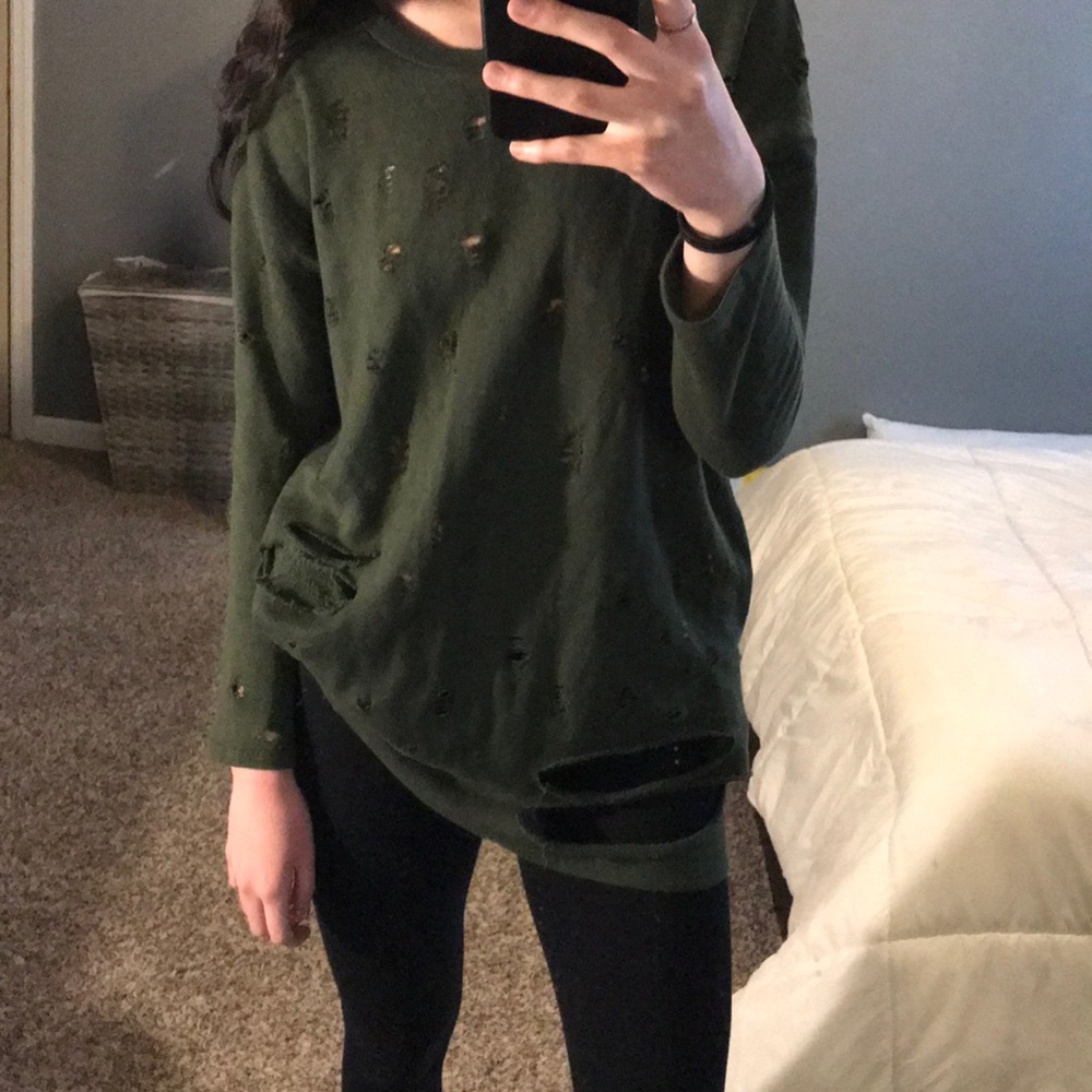 Green distressed sweater